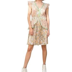 BAROK PARIS Metallic Ruffle Dress in Peach, Size L, New with Tag MSRP $165 SOO